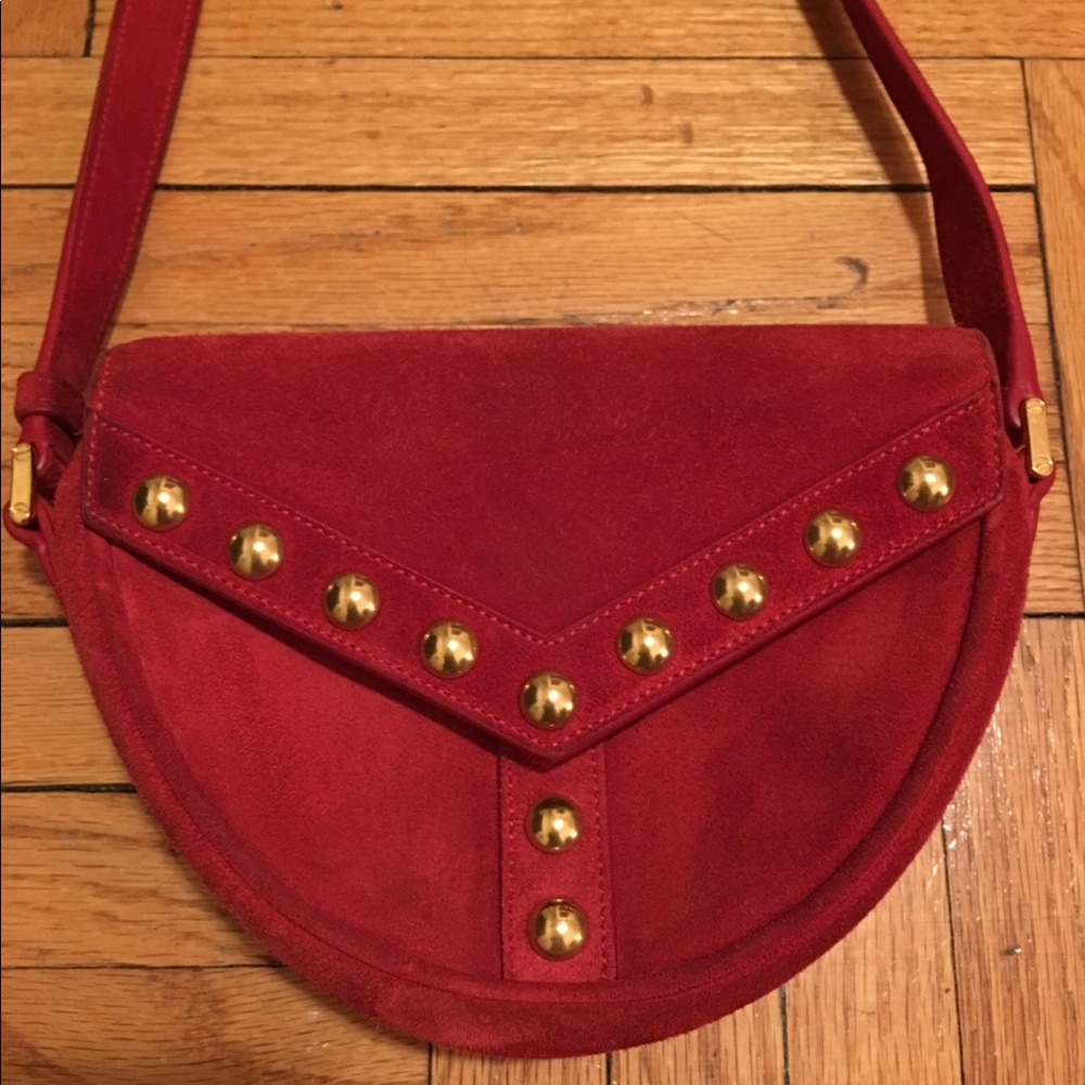 Saint Laurent Paris Red Suede Cross Body Purse